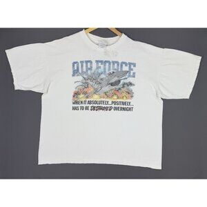 Vintage Y2K Air Force Jet Missile Bomb Art Destroyer White 2XL Shirt Promo Rare